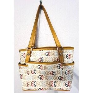 Giani Bernini Tote Beach Bag Large Multicolor Logo Print Pockets Zip Purse